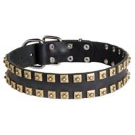 2 Rows Brass Studded Leather Schutzhund Dog Collar for Walking and Training 2 Rows Brass Studded Leather Schutzhund Dog Collar for Walking and Training