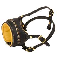 Open Nose Studded Leather Schutzhund Dog Muzzle With Nappa Padding Open Nose Studded Leather Schutzhund Dog Muzzle With Nappa Padding