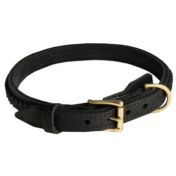 Schutzhund Dog Leather Braided Collar with Solid Hardware