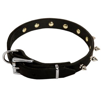 Schutzhund Dog Dog Leather Collar Steel Nickel Plated Spikes