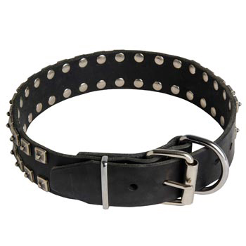 New Buckle Leather Schutzhund Dog Collar Studded New Adjustable