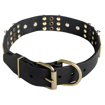 Studded Leather Schutzhund Dog Collar for Walking