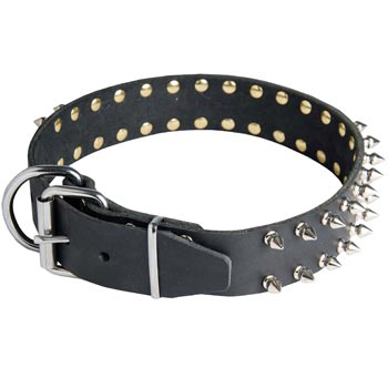 Spiked Leather Dog Collar for Schutzhund Dog Fashion Walking