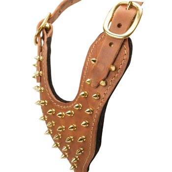 Brass Spiked Leather Schutzhund Dog Harness