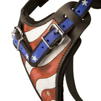 Schutzhund Dog Leather Harness With Hand Painted USA  Chest Plate