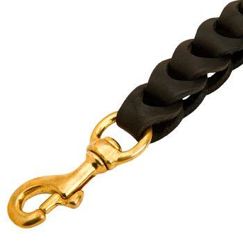 Braided Schutzhund Dog Leather Leash with Gold-like Snap Hook