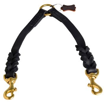 Braided Leather Schutzhund Dog Coupler for Walking 2 Dogs