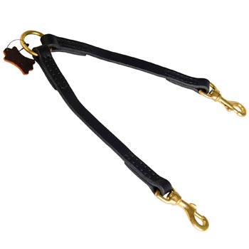 Schutzhund Dog Coupler Leather for 2 Dogs Comfy Walking