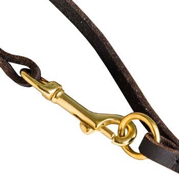 Leather Schutzhund Dog Leash with Brass Hardware for Dog Control