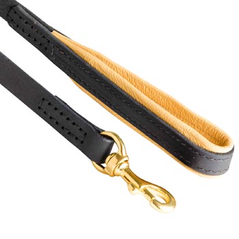 Leather Leash for Schutzhund Dog with Nappa Padding on Handle