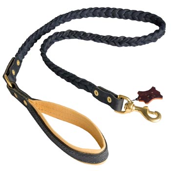 Leather Schutzhund Dog Leash with Nappa Padded Handle