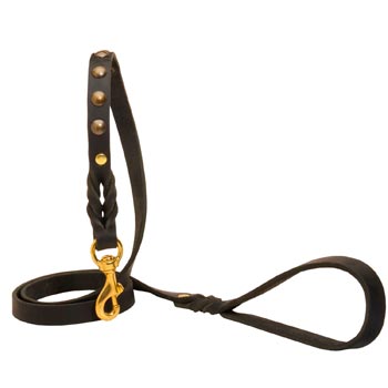 Training Leather Dog Leash Skillfully Studded for Schutzhund Dog