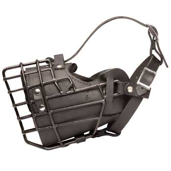 Leather Schutzhund Dog Muzzle Padded Metal Basket